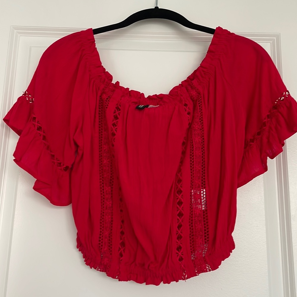 H&M Red Ruffle Blouse Top, Size 2